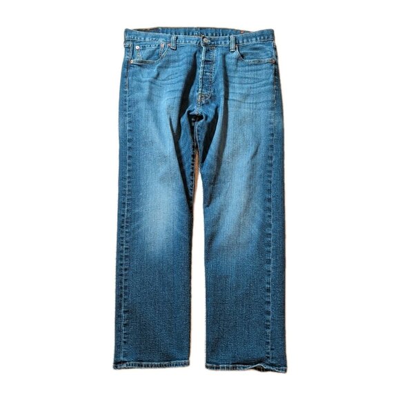 Levis 501 Mens Blue Dark Wash Straight Leg Fit Button Fly Modern Jeans 36X28 - Picture 3 of 14